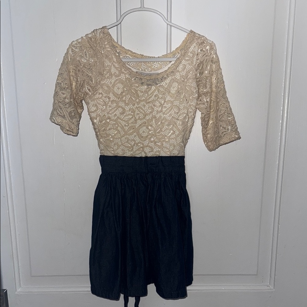 Lace Top with Denim Skirt